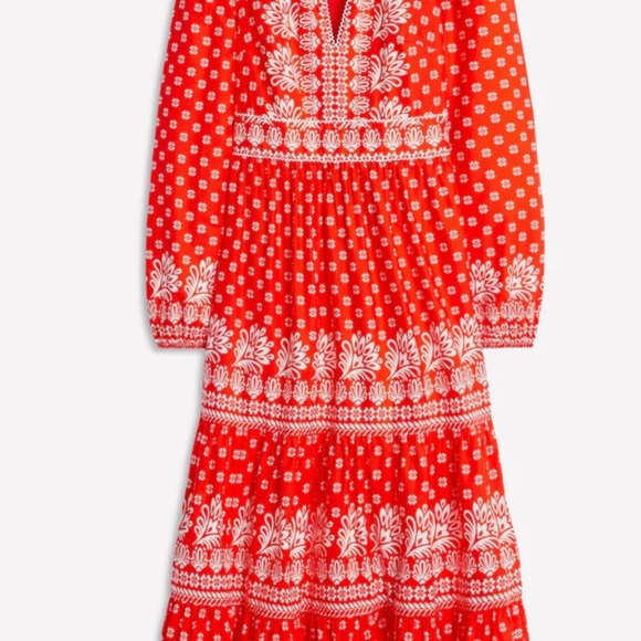 Boden Violet Cotton Midi Dress Firecracker Red, Palm Flora 4 - Picture 10 of 12